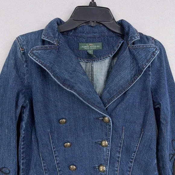 Lauren Jeans Ralph Lauren Jacket Womens Small Denim Military Double Breasted Y2K - Picture 2 of 12